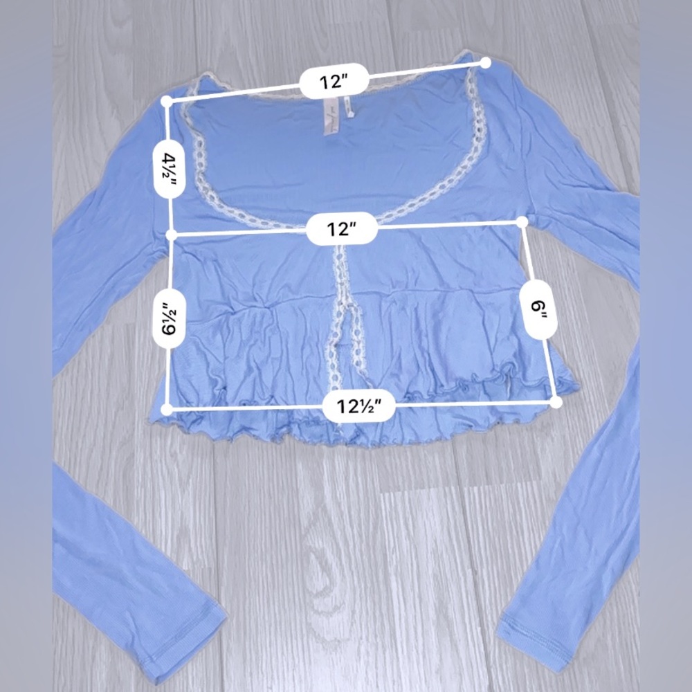 URBAN OUTFITTERS Women’s Long Sleeve Lace Trim Babydoll Top - Picture 6 of 8